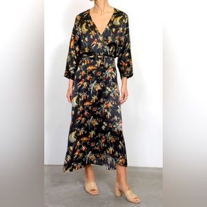 No. 6 Store Viola Wrap Dress in Black English Pheasant, size 3 size L Orig $545